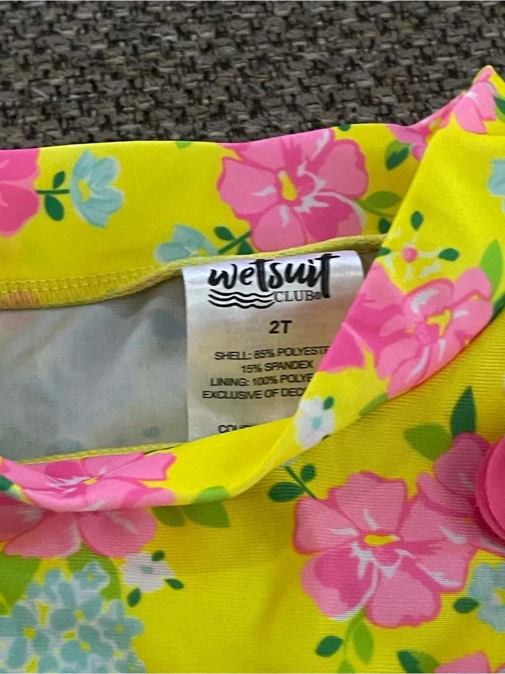 Girls' Yellow Floral 'SUMMER' Ruffle Swim Top with Pink Polka Dot Bikini Bottoms